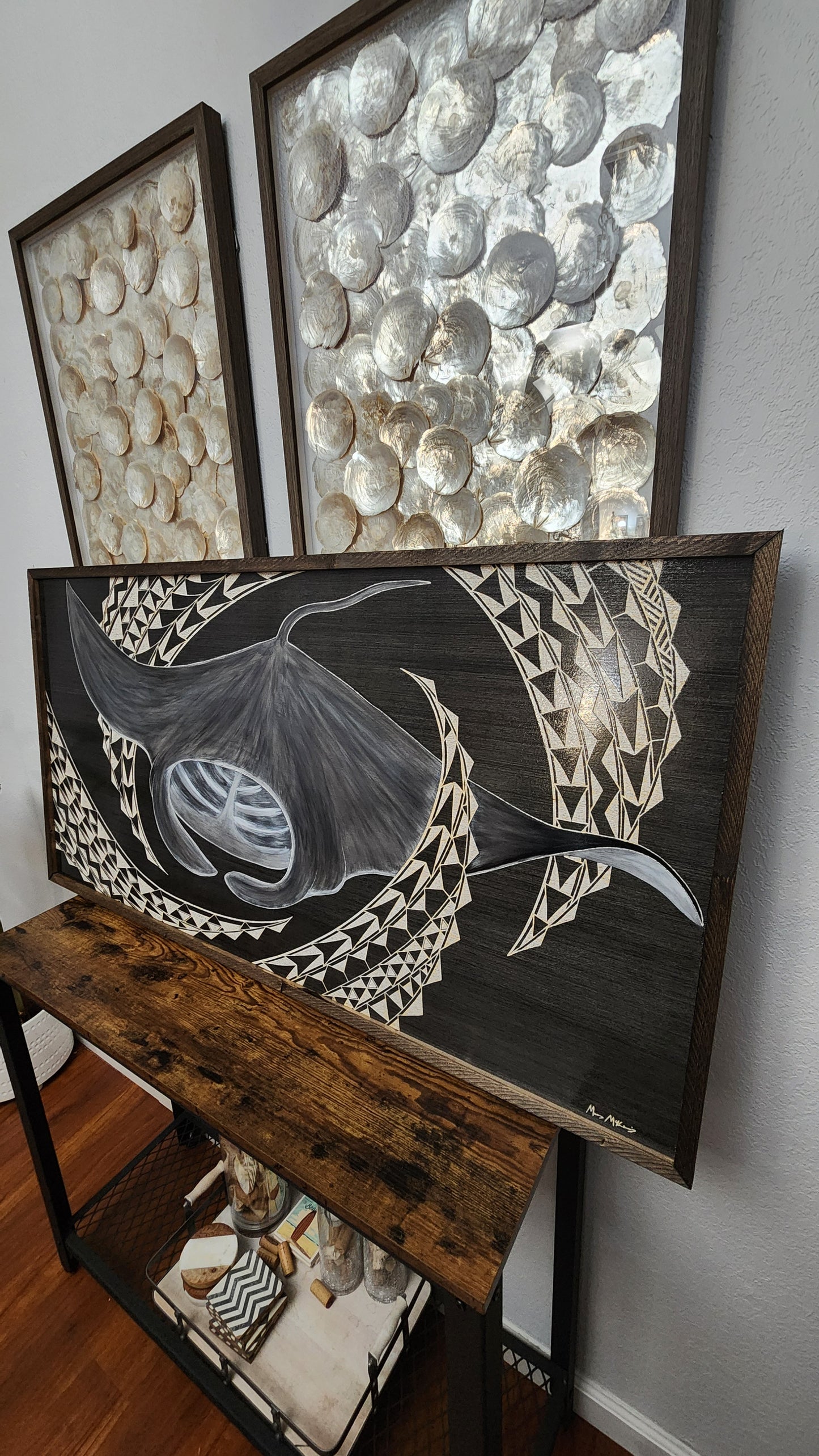 New!! Custom hand carved Hahalua (Manta Ray) Wood Panel frame