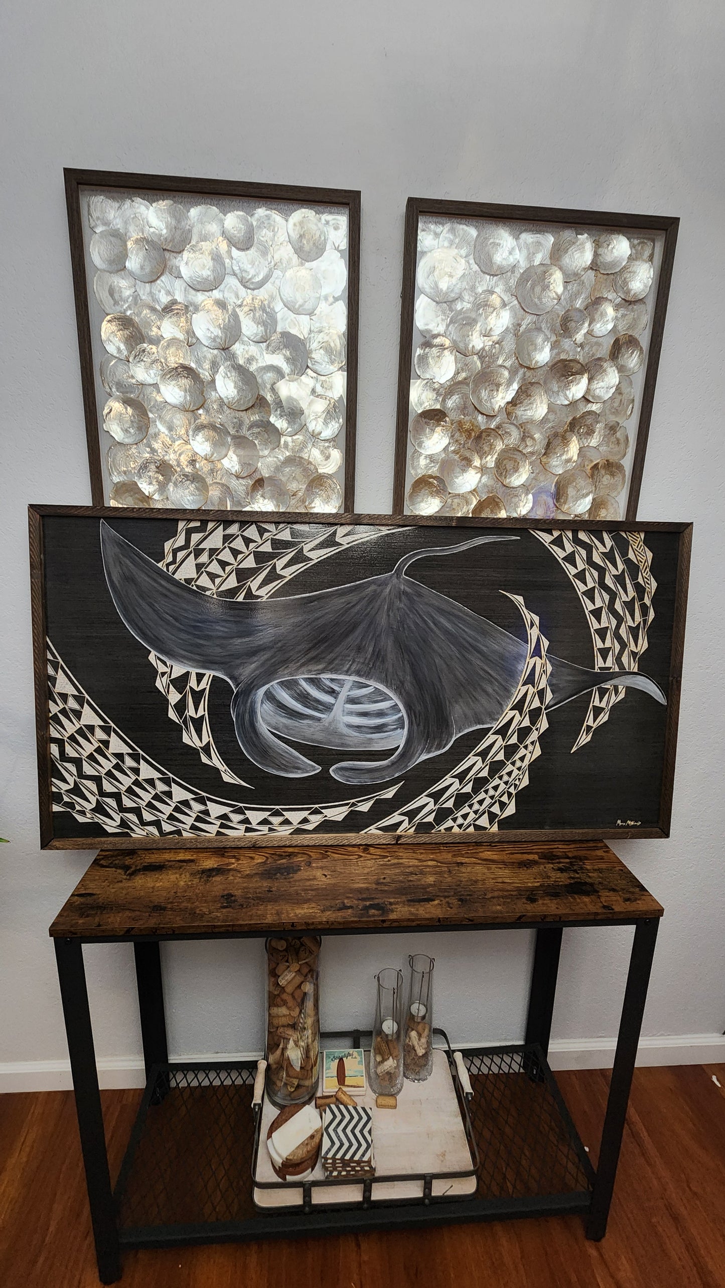 New!! Custom hand carved Hahalua (Manta Ray) Wood Panel frame