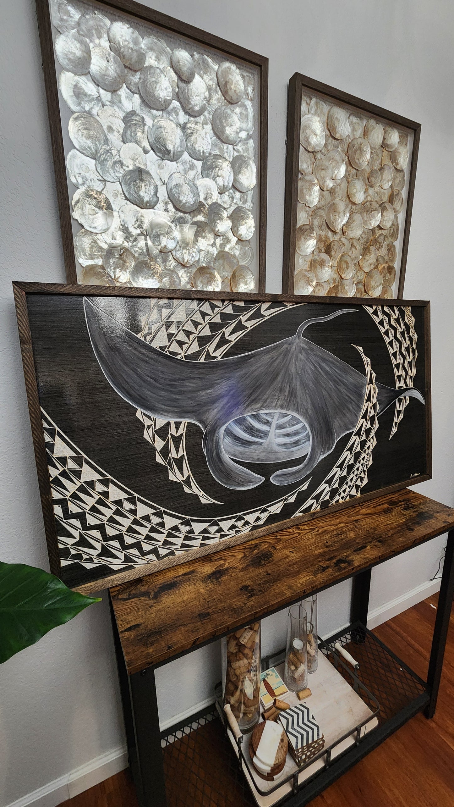 New!! Custom hand carved Hahalua (Manta Ray) Wood Panel frame