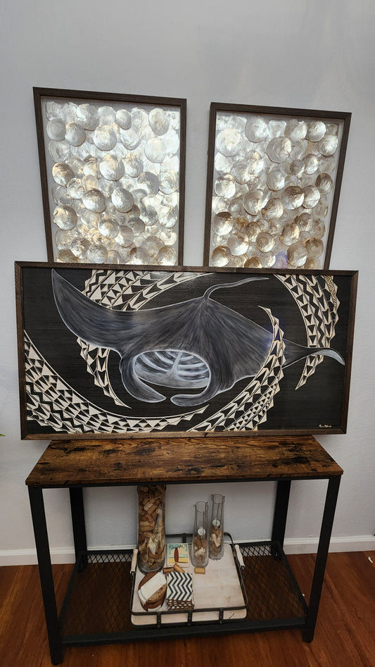 New!! Custom hand carved Hahalua (Manta Ray) Wood Panel frame